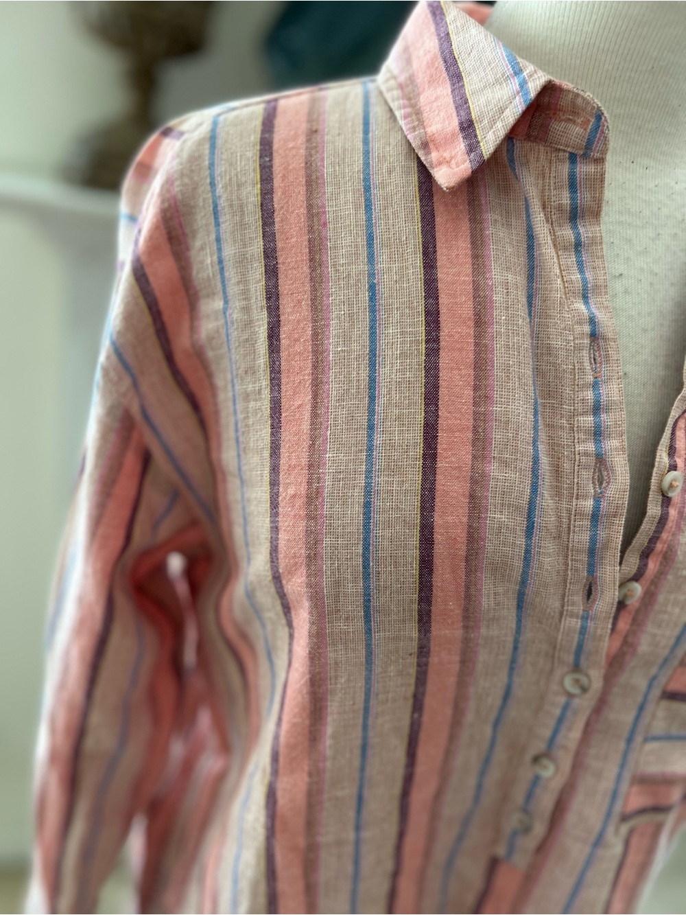 Anthropologie/Maeve Lida Linen Striped , Oversized linen Popover Top - Picture 6 of 12